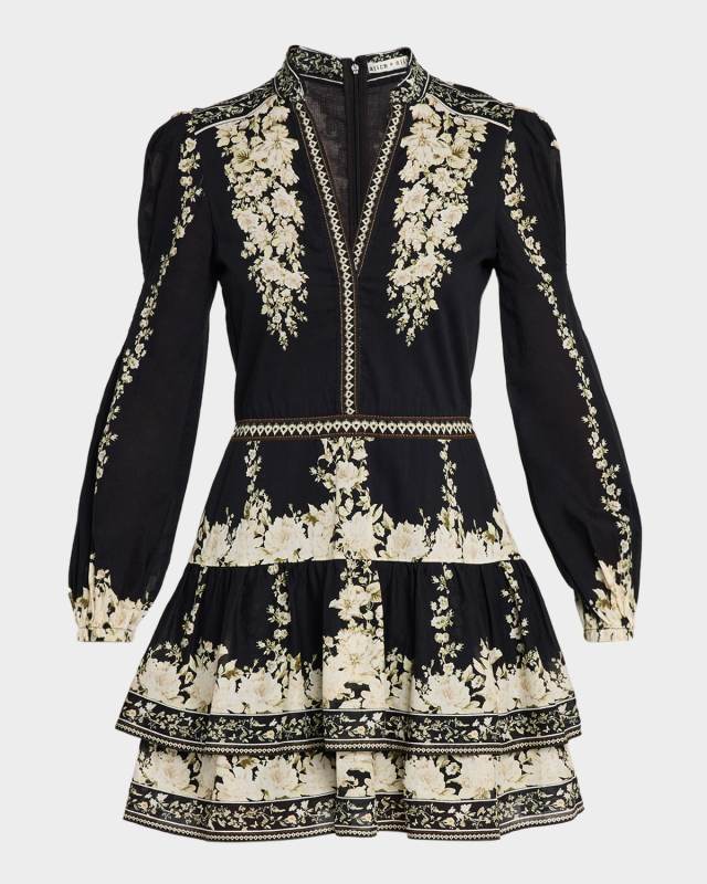 Valencia Tiered Long-Sleeve Mini Dress